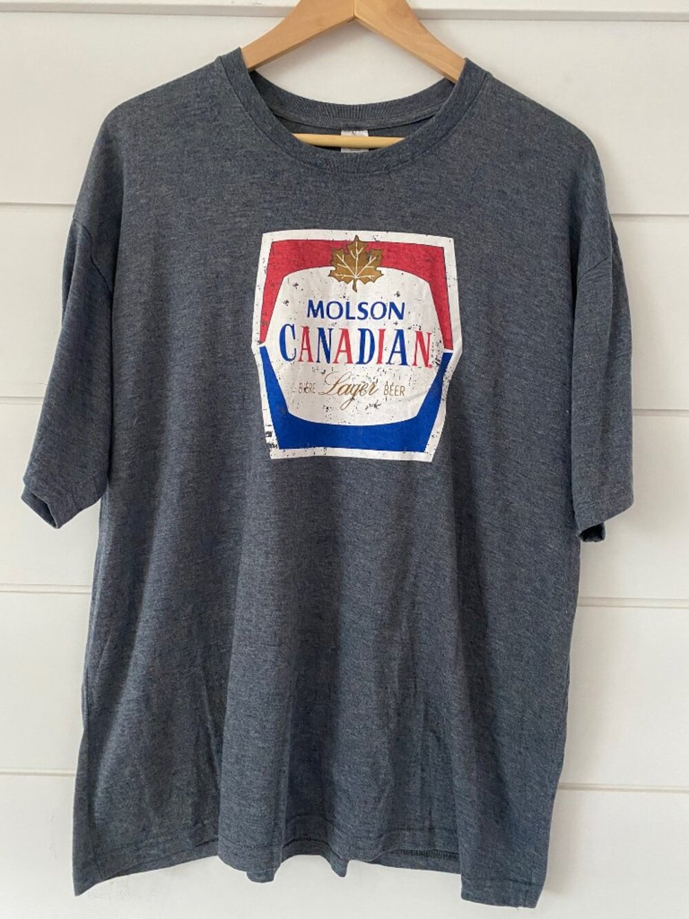 Men Grey Molson Canadian Lager T-shirt Short Sleeves Light Material Size Large